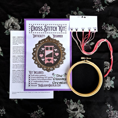 Guillotine, Pink - Cross Stitch Kit: Black Envelope