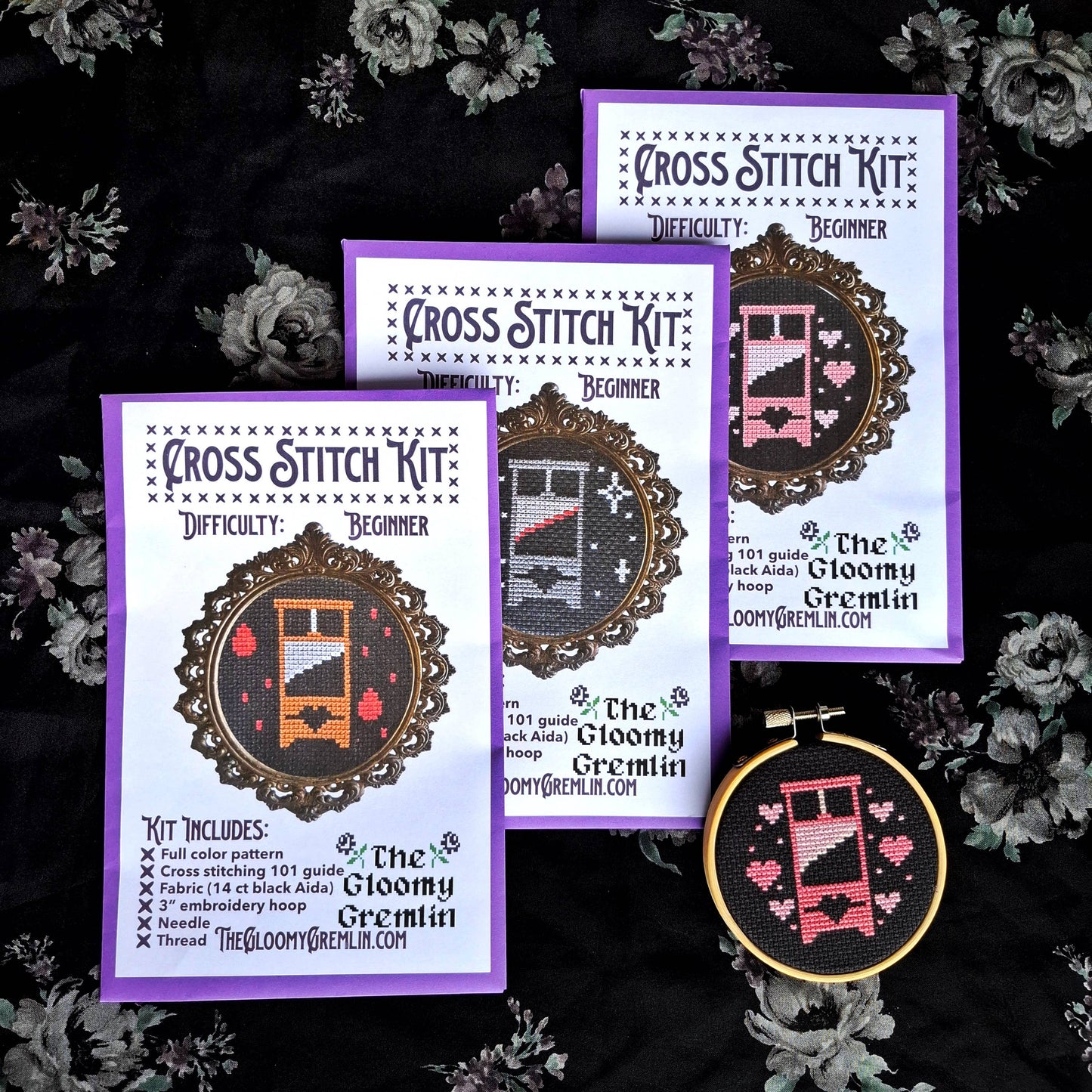 Guillotine, Pink - Cross Stitch Kit: Black Envelope