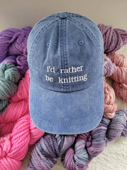 "i'd rather be knitting" Baseball Hat: Green