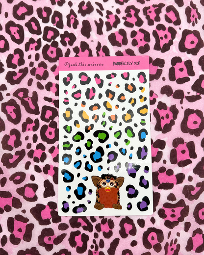 Sticker Sheet - Purrfectly Y2k - Rainbow Leopard Print Stickers