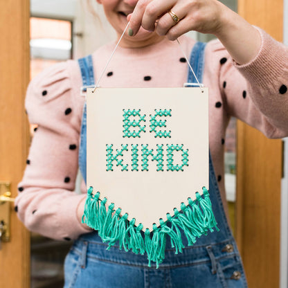 Be Kind Tasseled Embroidery Board Beginner Cross Stitch Kit: Mustard