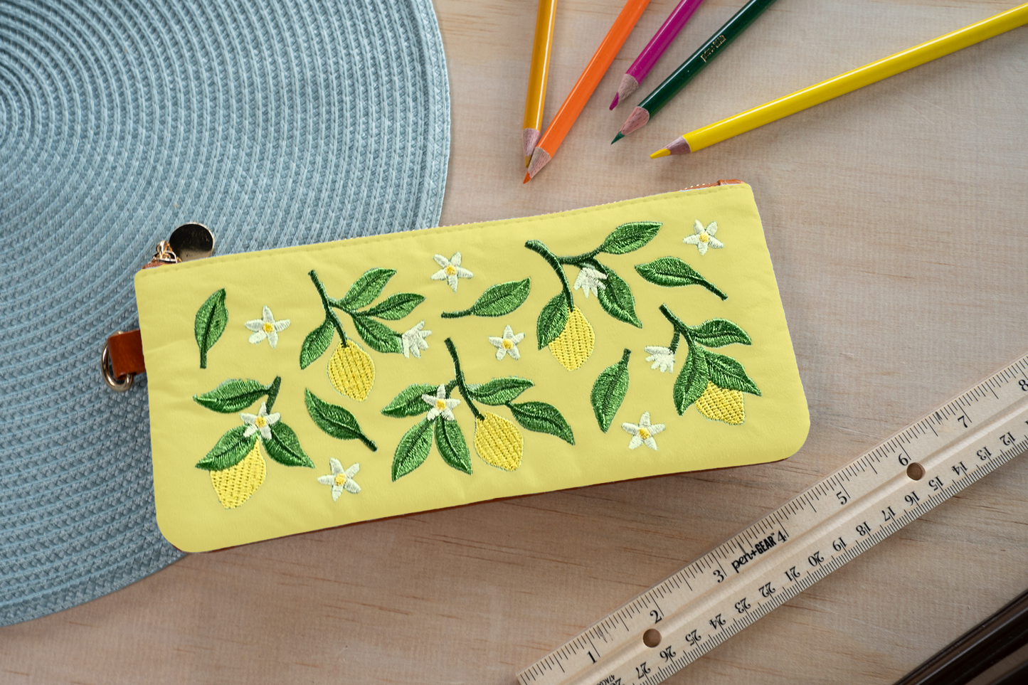Lemon Embroidered Notebook Pouch