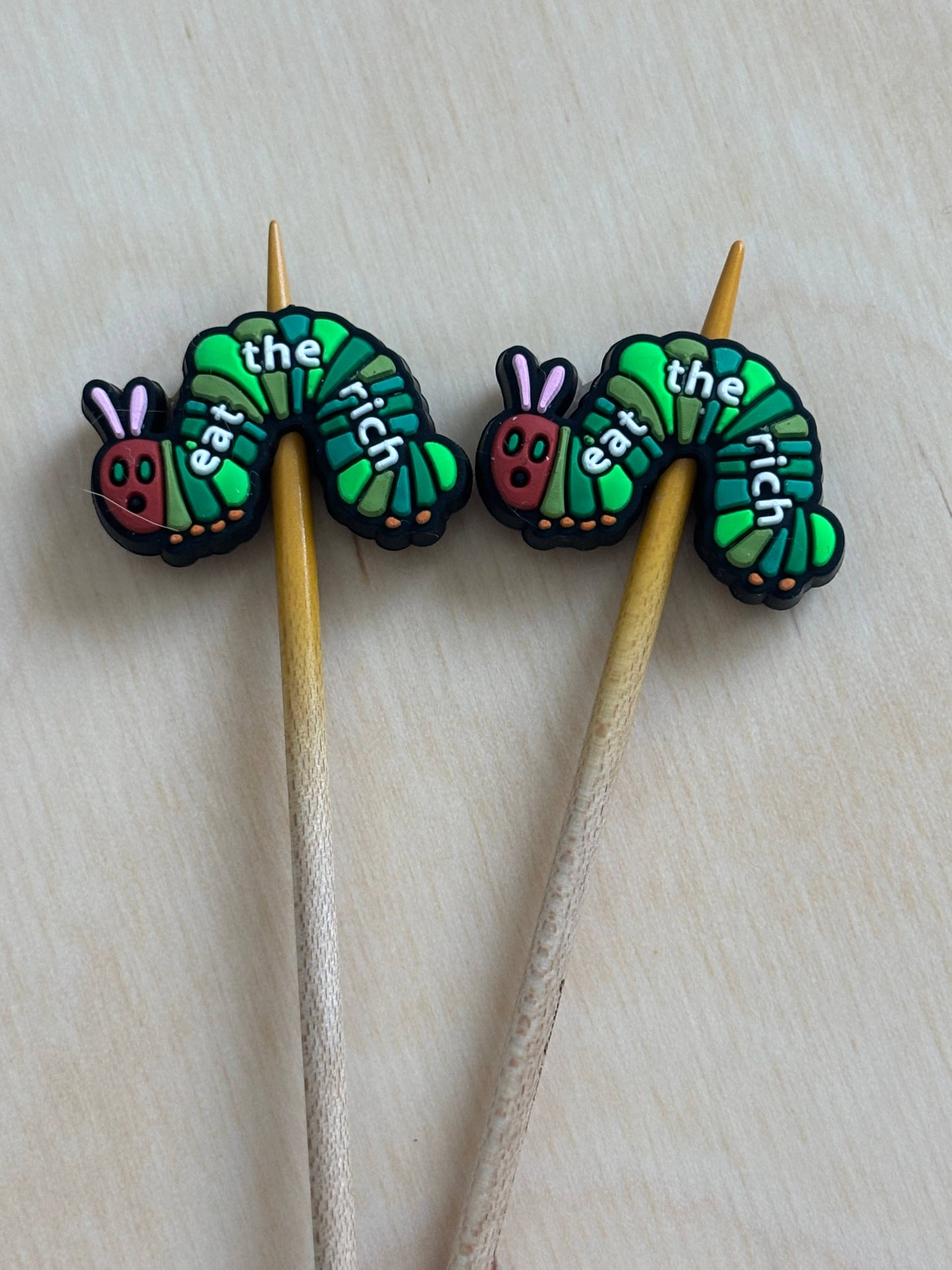 Eat the Rich Caterpillar Knitting Needle Point Protectors
