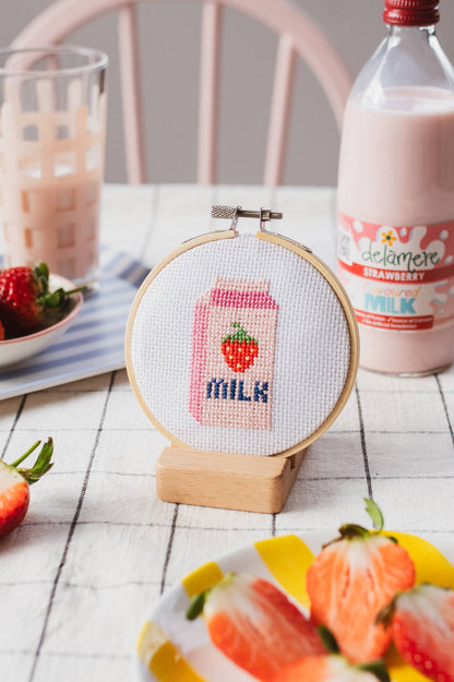 Strawberry Milk Beginner Cross Stitch Kit