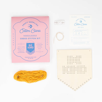 Be Kind Tasseled Embroidery Board Beginner Cross Stitch Kit: Mustard