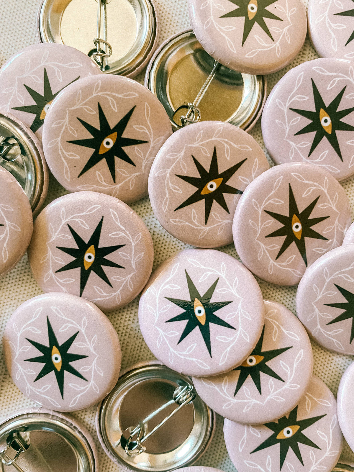 Button Pin: Evil Eye - pink, 1.25"