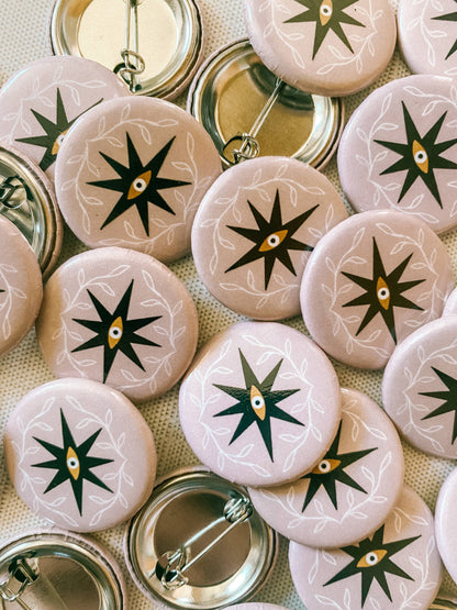 Button Pin: Evil Eye - pink, 1.25"