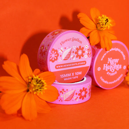 "Flower Garden (Pink)" Cute Floral Stationery Washi Tape