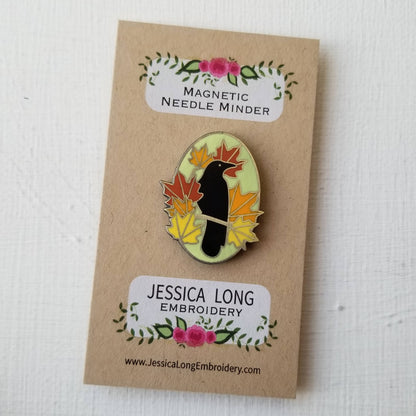 Autumn Crow Enamel Needle Minder