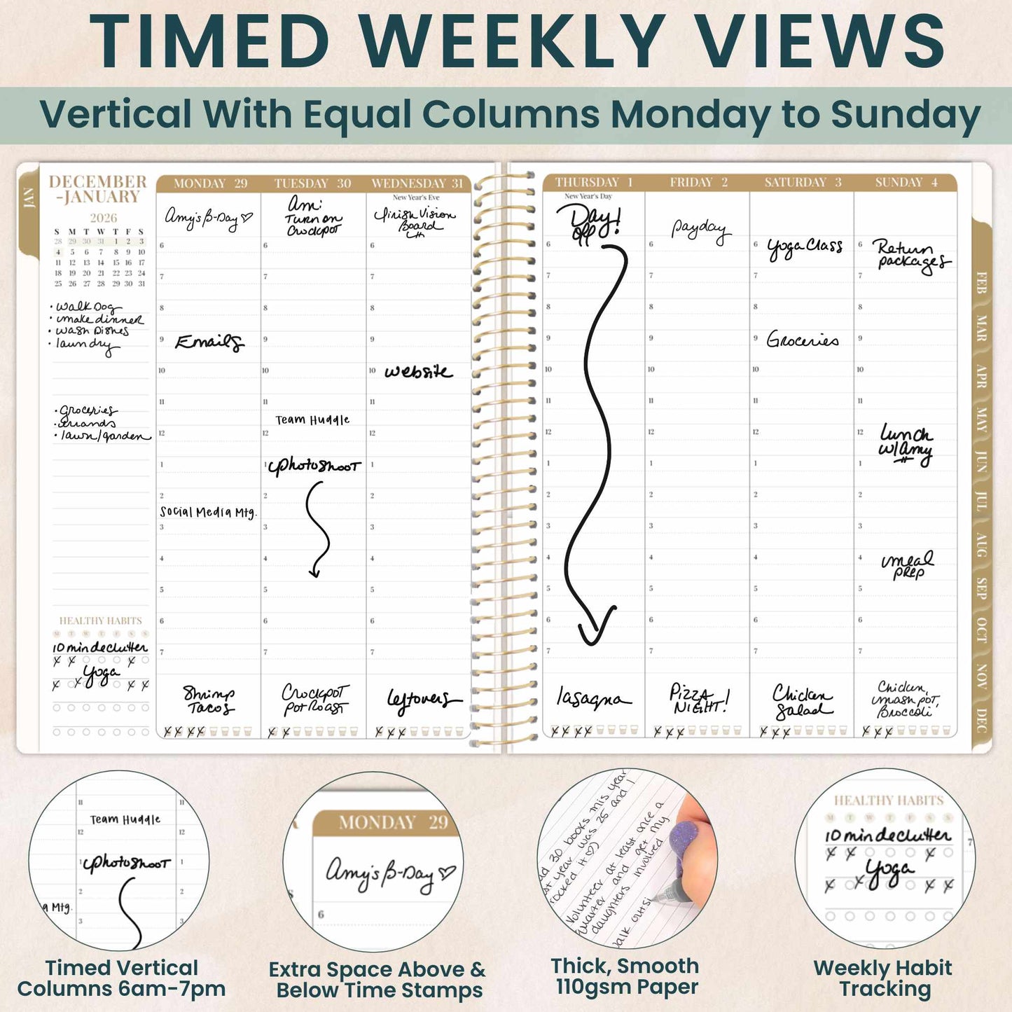 2026 Timed Vertical Weekly Planner - 8.5" x 11"