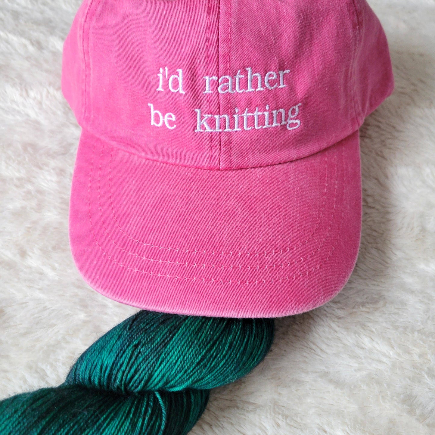 "i'd rather be knitting" Baseball Hat: Green