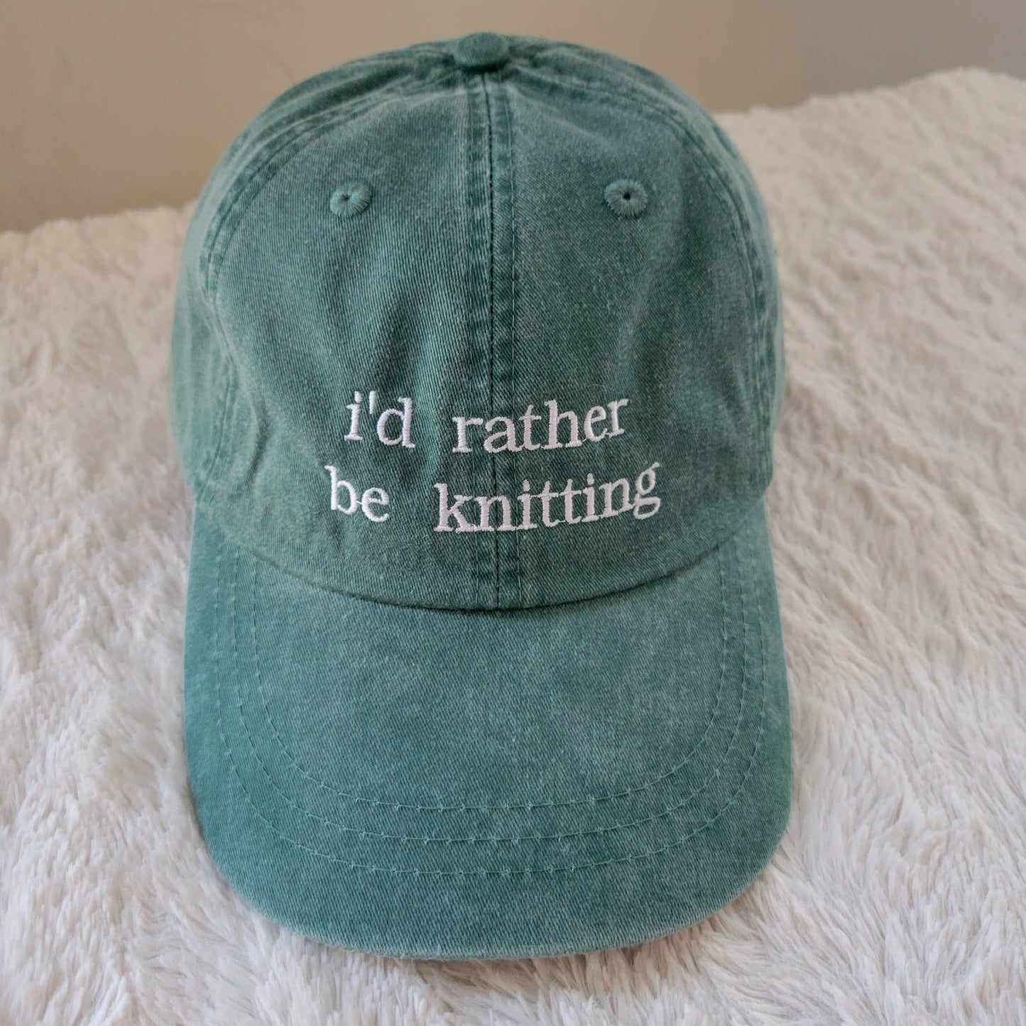 "i'd rather be knitting" Baseball Hat: Green