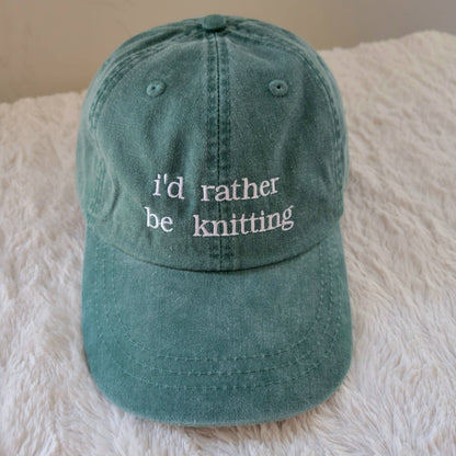 "i'd rather be knitting" Baseball Hat: Green