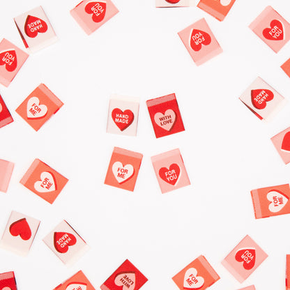 Valentine's Red Candy Heart Woven Sewing Labels