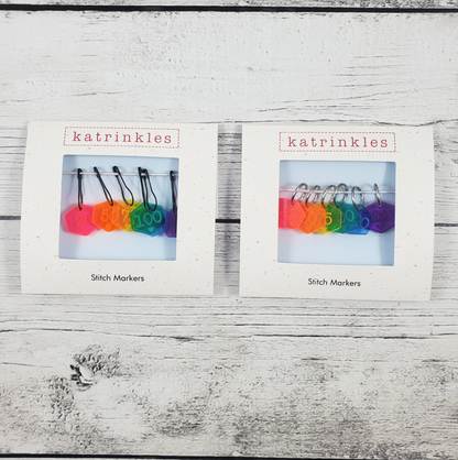 Rainbow Cast On Counting Number Stitch Marker Set: Pin Style - Card of 6 - $18