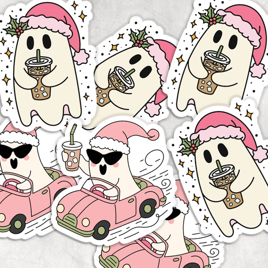 Christmas Ghost Coffee Vinyl Sticker