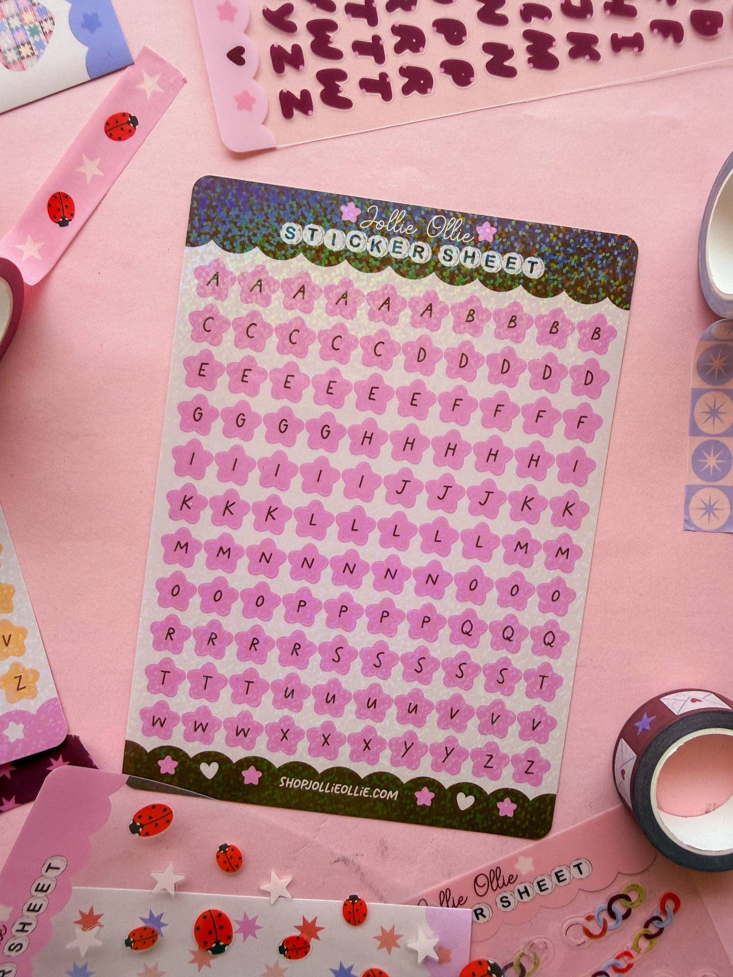 Pink Sparkly Star Letter Sticker Sheet