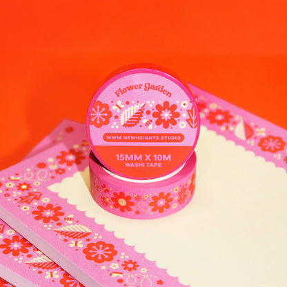 "Flower Garden (Pink)" Cute Floral Stationery Washi Tape