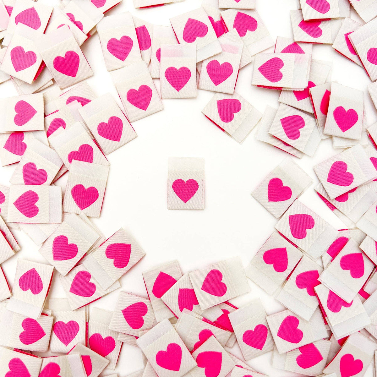 Pink Heart Woven Sewing Labels