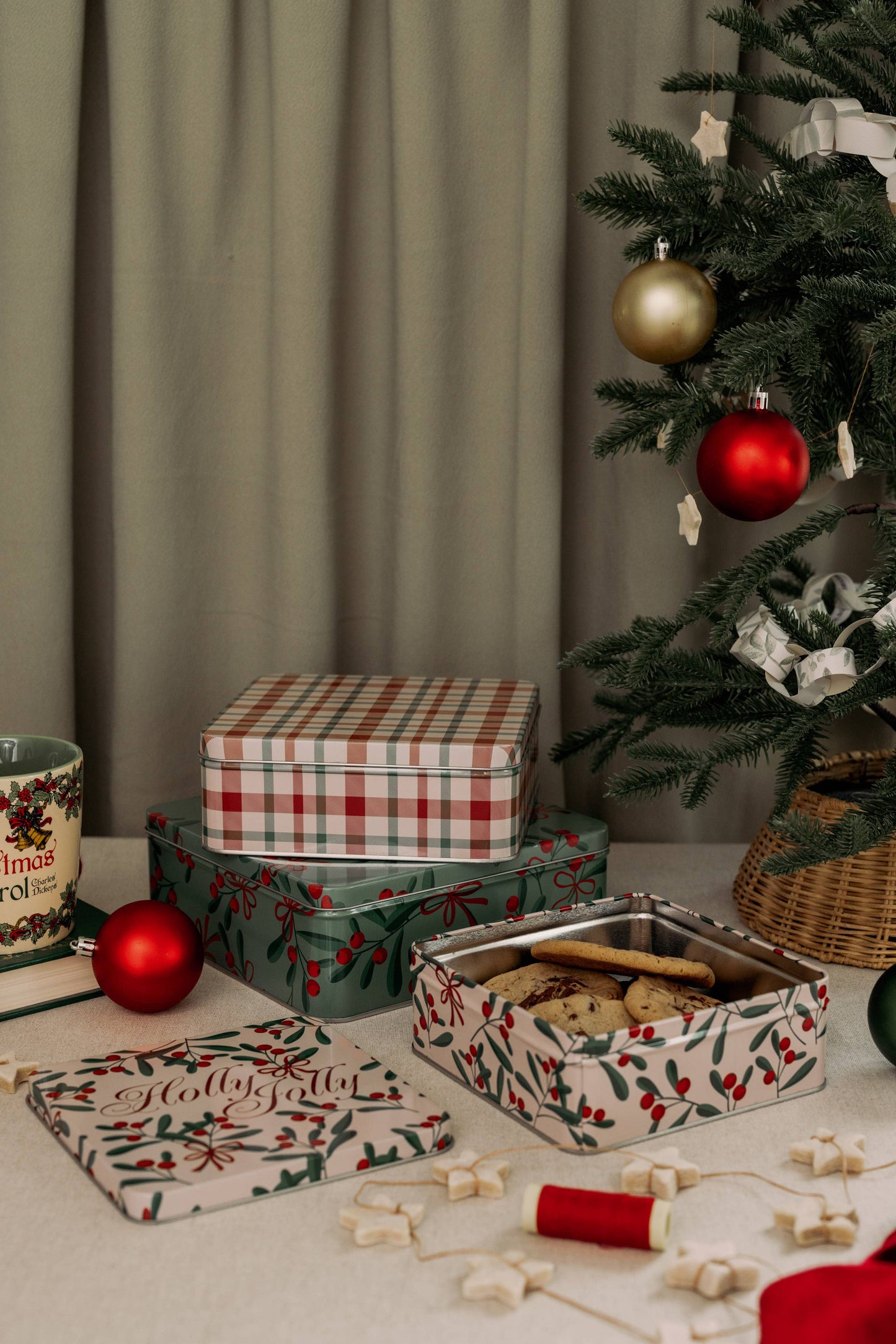 Square Cookie Tins (Set of 3), Holly Jolly
