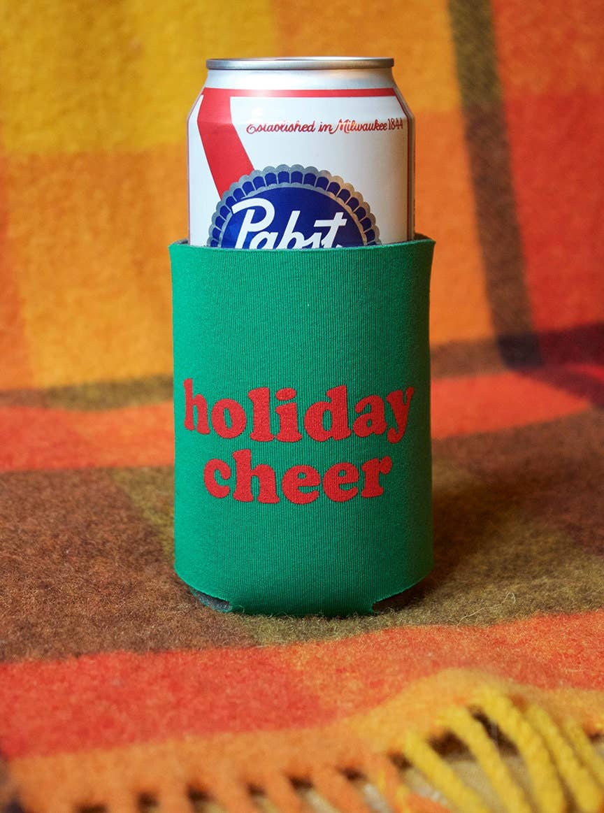 Holiday Cheer- Screen-Printed Can Cooler: Pink