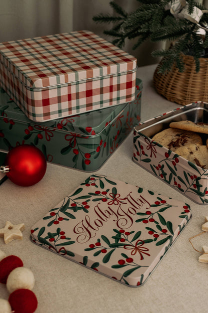 Square Cookie Tins (Set of 3), Holly Jolly