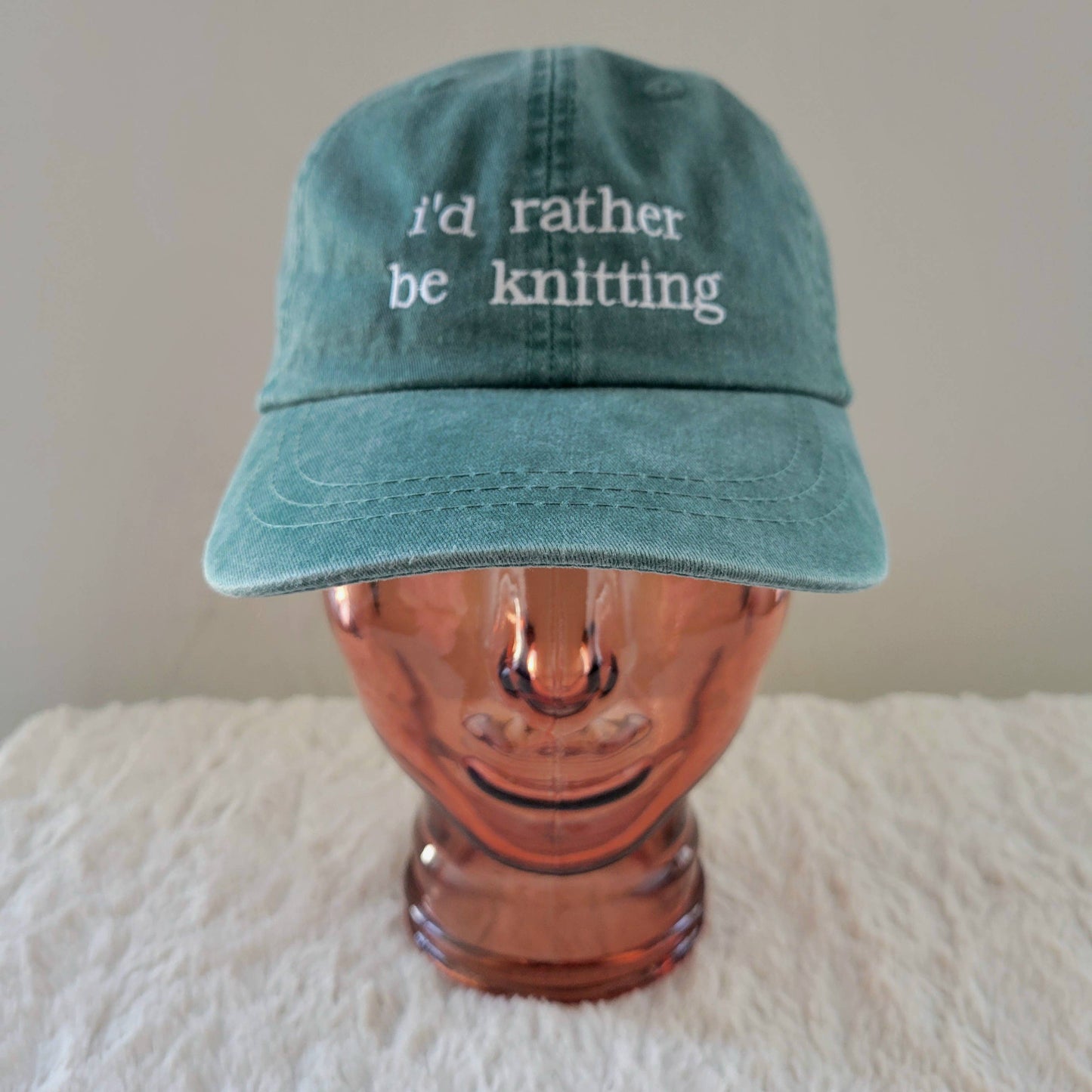 "i'd rather be knitting" Baseball Hat: Green