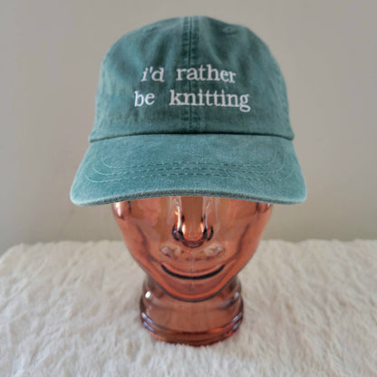 "i'd rather be knitting" Baseball Hat: Green
