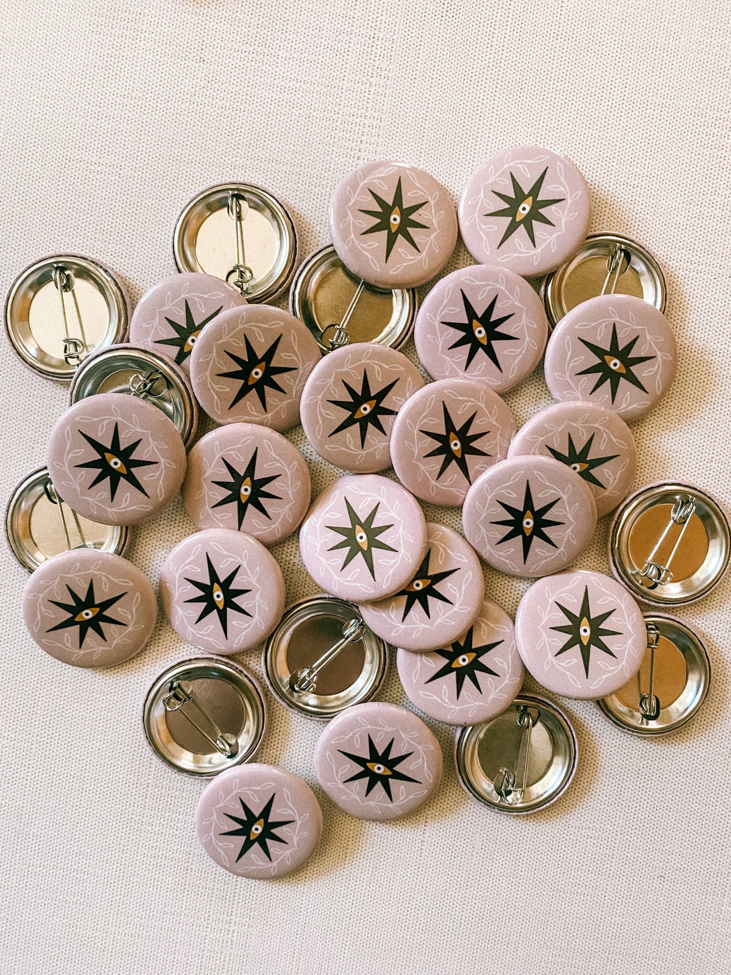 Button Pin: Evil Eye - pink, 1.25"