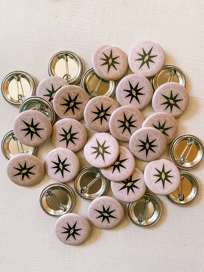 Button Pin: Evil Eye - pink, 1.25"