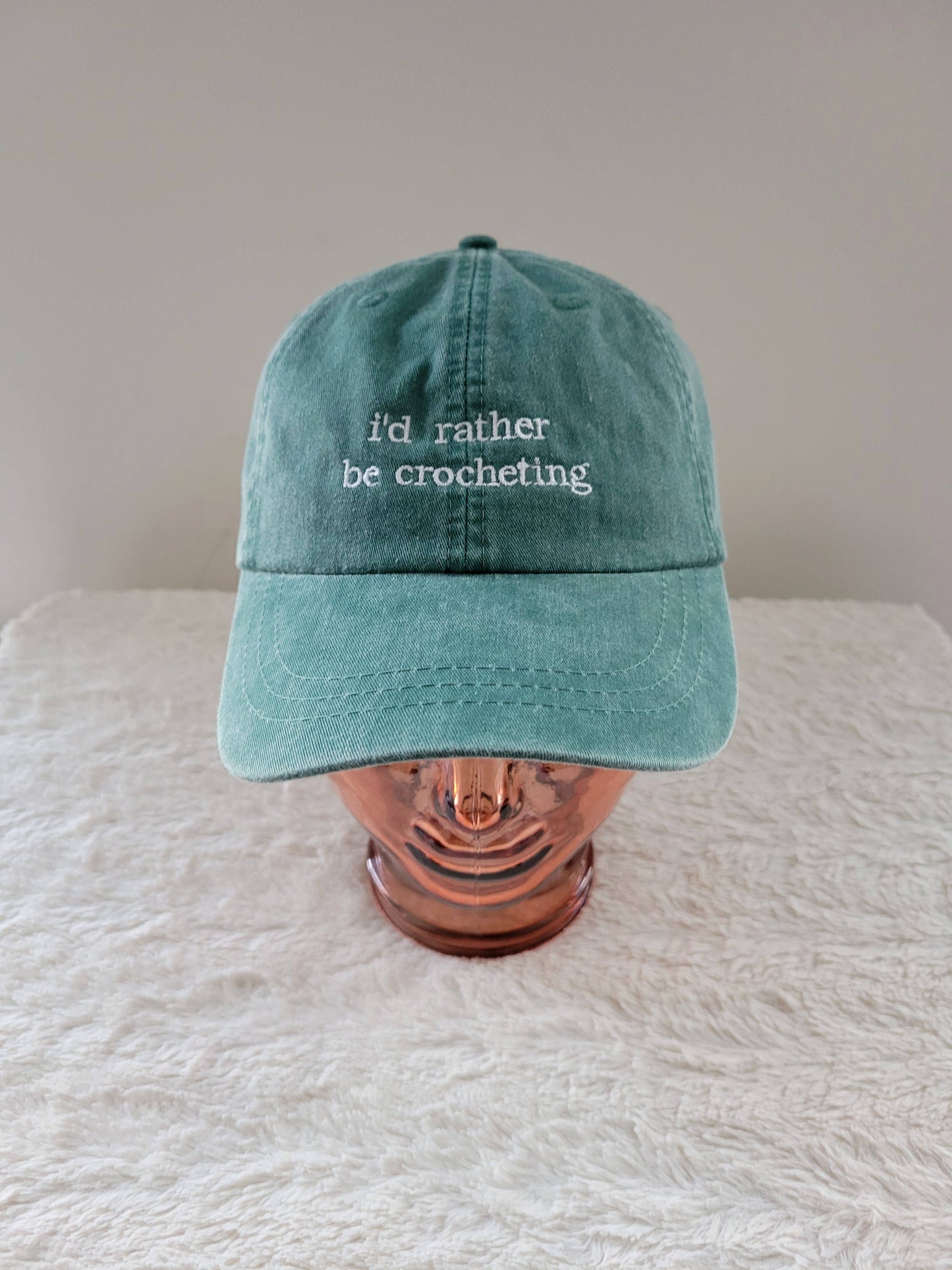 "i'd rather be crocheting" Baseball Hat: Green