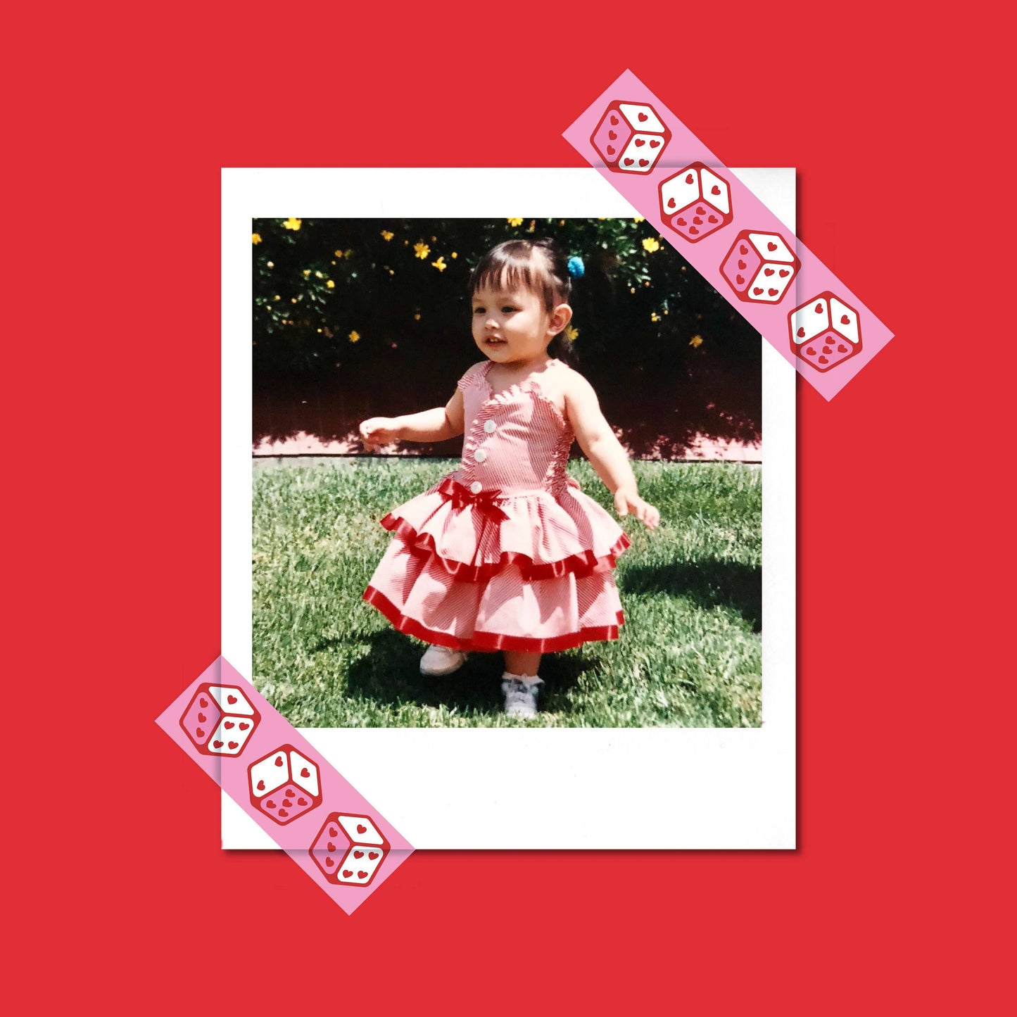 "Lucky Babe" Kitschy Retro Heart Dice Washi Tape (15mm/10m)