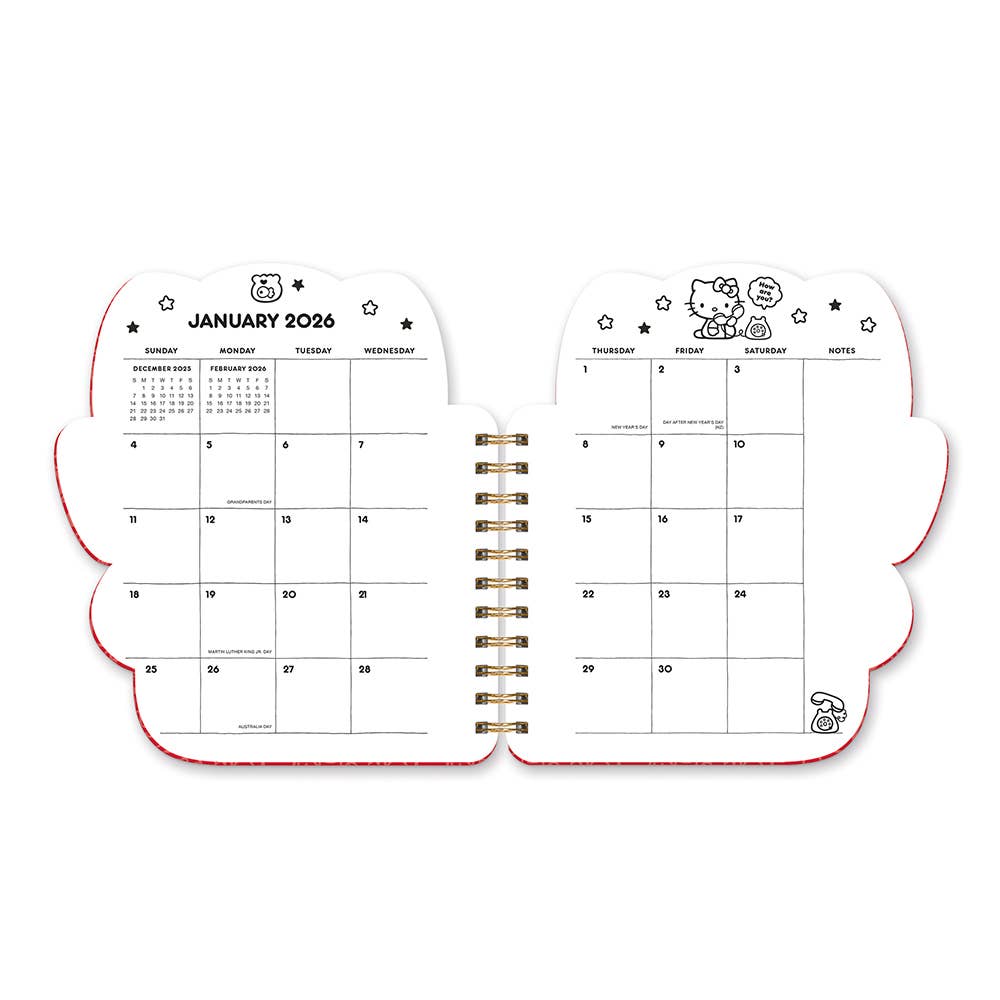 2026 Hello Kitty Playful Pink Die-Cut Weekly Planner