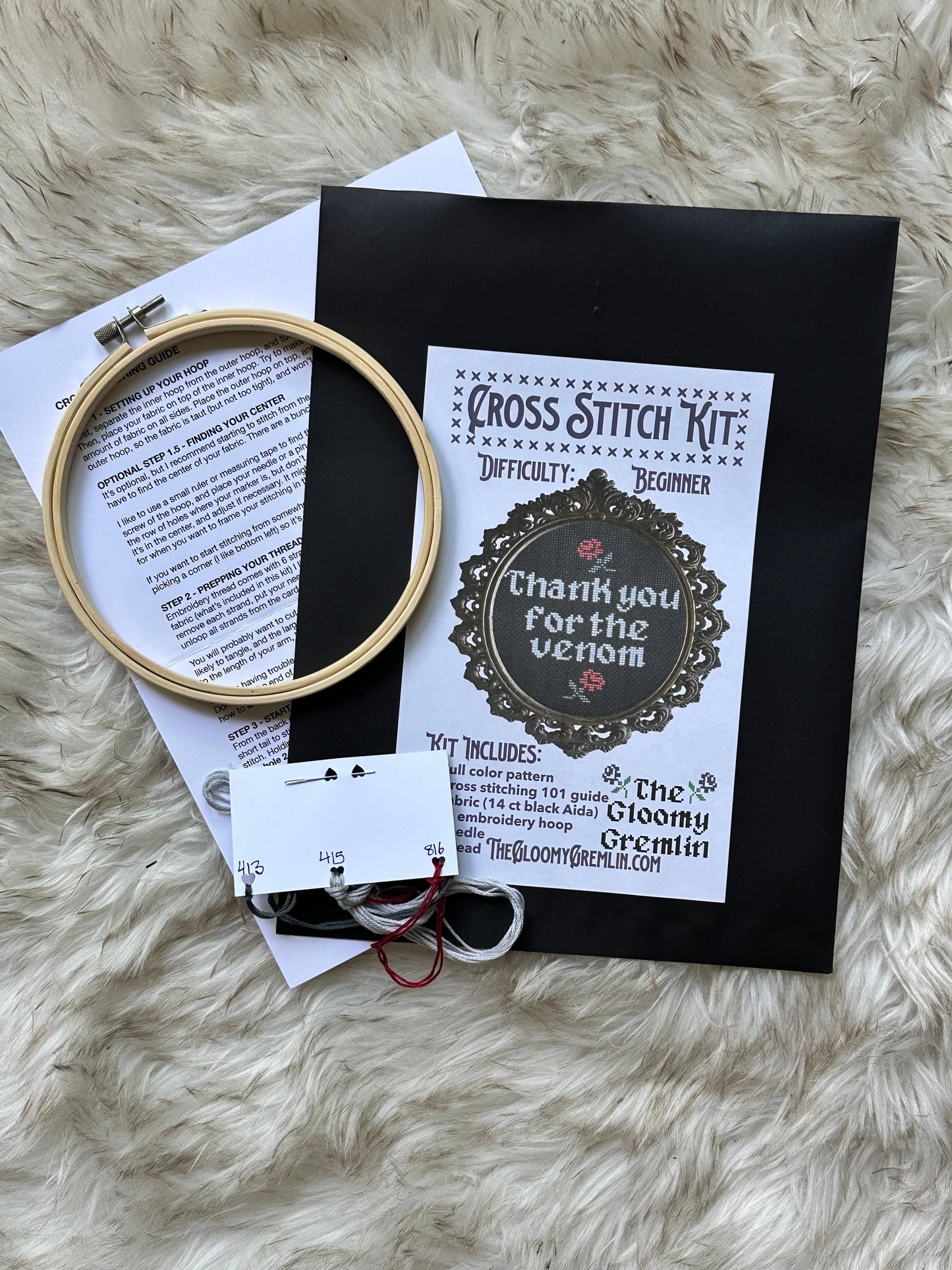 Thank You For the Venom - Cross Stitch Kit : Black Envelope