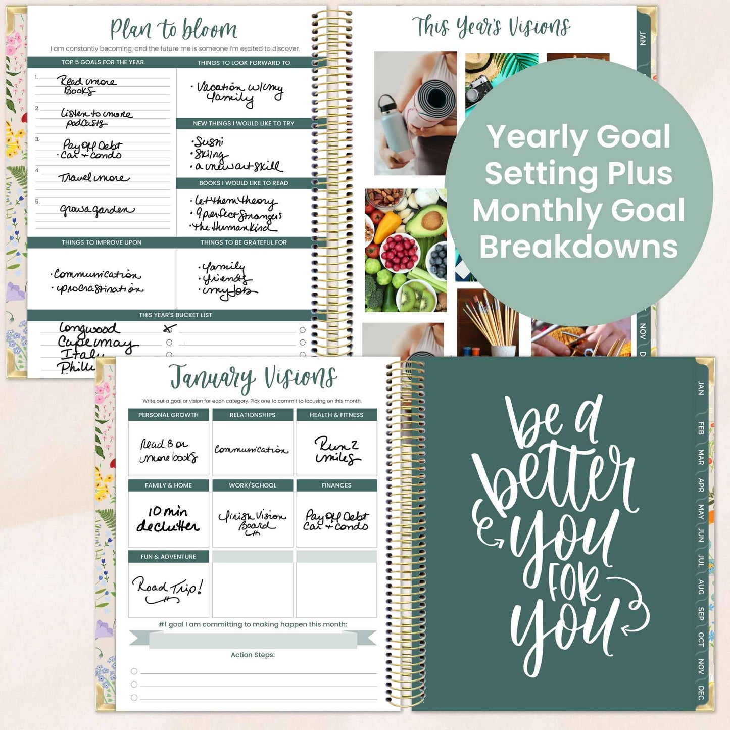 2026 Vision Planner - 7.5"x9" size: Beige Bouquet